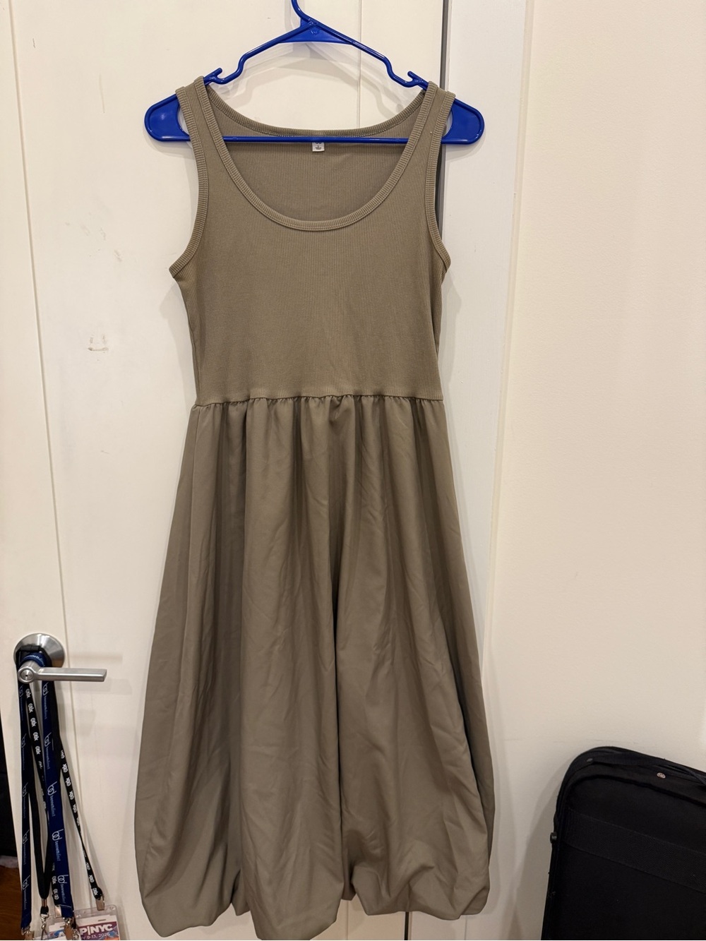 GU Sleeveless Olive Tank Bubble Hem Dress